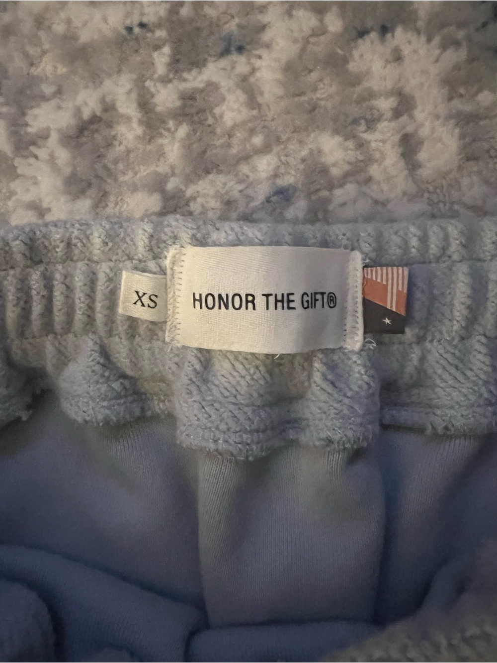 Light Blue Drawstring Mini Skirt with Script Detail - Picture 3 of 4